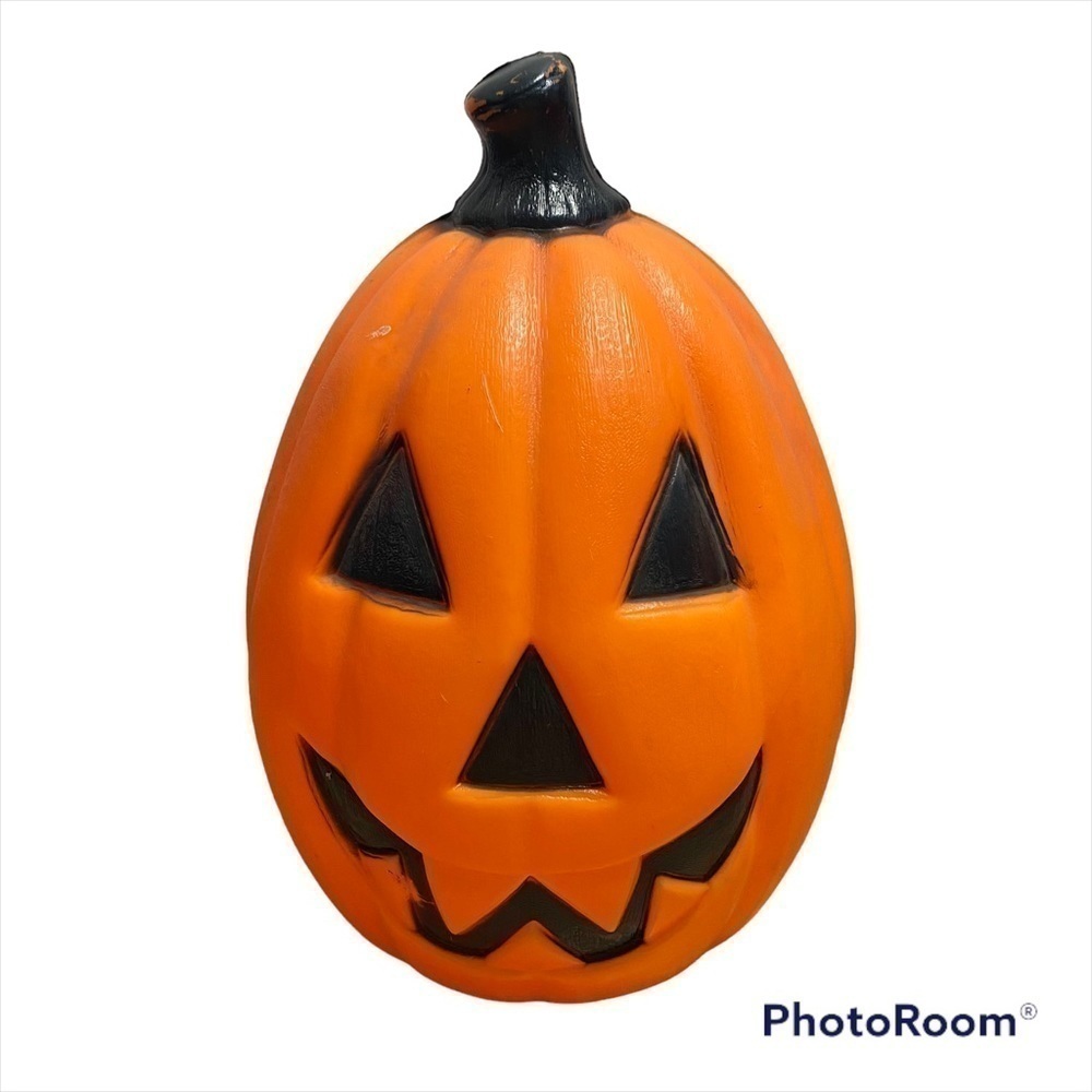 Vintage Plastic Blow Mold Lighted Pumpkin Halloween Decoration Large 23” High